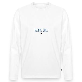 beurre salé - T-shirt manches longues Premium bio Homme - blanc - Devant - Nico (187cm)