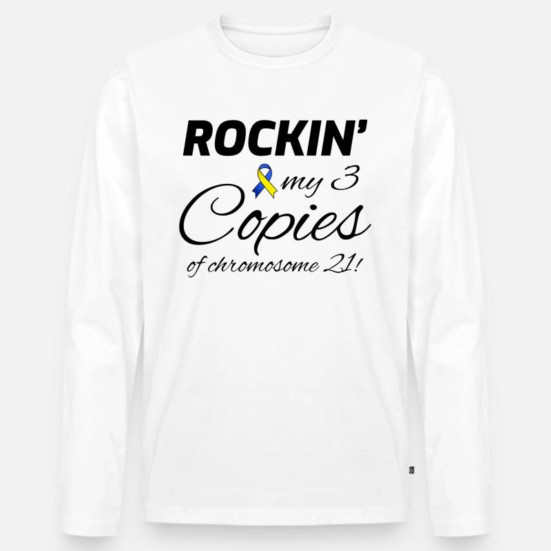 Down-Syndrom-Bewusstsein Rockin' Chromosom 21 - Männer Premium Bio Langarmshirt - Weiß