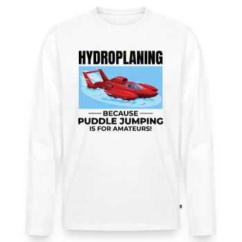 Wasserflugzeug Boot Rennen Humor Pfütze Springen Lustig - Männer Premium Bio Langarmshirt - Weiß - Vorne - Nico (187cm)