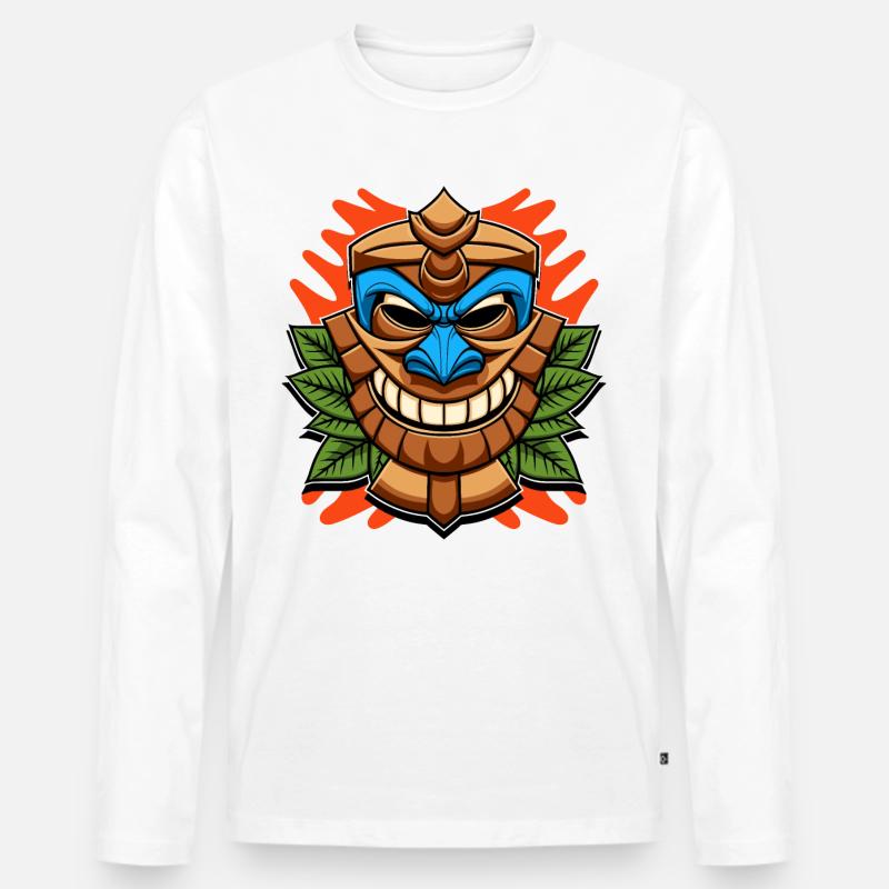 Tiki Statue - Männer Premium Bio Langarmshirt - Weiß