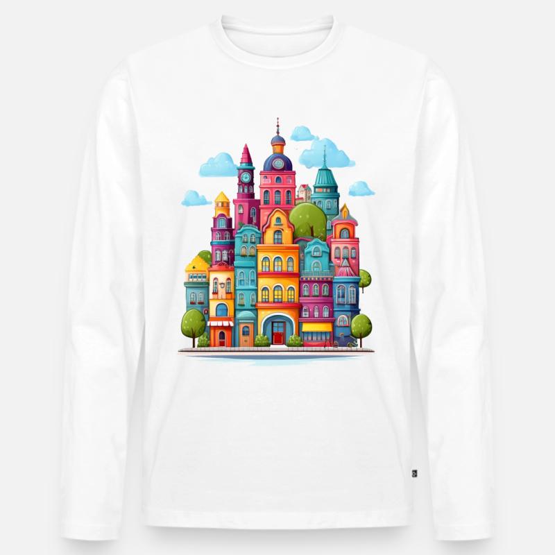 Farbenfrohe Stadt - Männer Premium Bio Langarmshirt - Weiß
