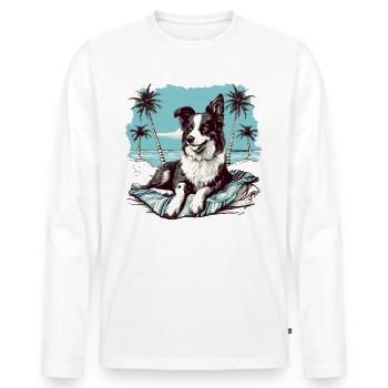 Border-collie the beach - Men's Premium Organic Long Sleeve Shirt - white - Front - Nico (187cm)