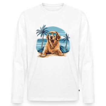 Golden-Retriever mit Sonnenbrille am Strand - Männer Premium Bio Langarmshirt - Weiß - Vorne - Nico (187cm)
