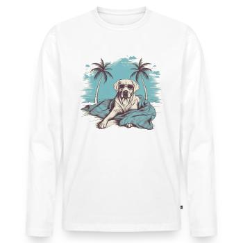 Labrador mit Sonnenbrille am Strand - Männer Premium Bio Langarmshirt - Weiß - Vorne - Nico (187cm)