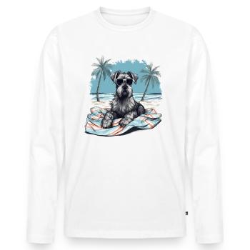 Schnauzer avec des lunettes de soleil à la plage - T-shirt manches longues Premium bio Homme - blanc - Devant - Nico (187cm)