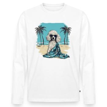 Pudel mit Sonnenbrille am Strand - Männer Premium Bio Langarmshirt - Weiß - Vorne - Nico (187cm)