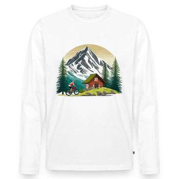 Mountain bike in front of a mountain hut - Men's Premium Organic Long Sleeve Shirt - white - Front - Nico (187cm)