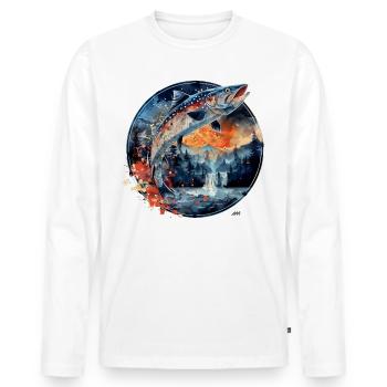 Jumping Fish – Angler Motif – Dynamic Catch - Men's Premium Organic Long Sleeve Shirt - white - Front - Nico (187cm)
