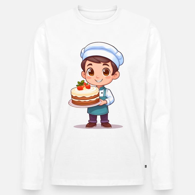Konditor mit Torte - Männer Premium Bio Langarmshirt - Weiß