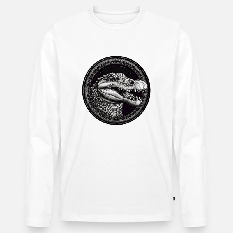 Krokodil - Männer Premium Bio Langarmshirt - Weiß