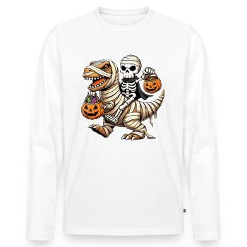Skeleton and Dinosaur Halloween Mummy - Men's Premium Organic Long Sleeve Shirt - white - Front - Nico (187cm)