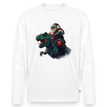 Moto dinosaure du Père Noël - T-shirt manches longues Premium bio Homme - blanc - Devant - Nico (187cm)