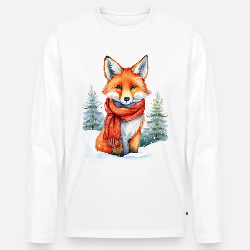 Ein Fuchs mit Schal im Schnee - Männer Premium Bio Langarmshirt - Weiß