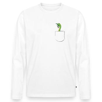 Dino in the breast pocket Brachiosaurus dinosaur - Men's Premium Organic Long Sleeve Shirt - white - Front - Nico (187cm)