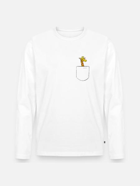 Giraffe in der Brusttasche - Männer Premium Bio Langarmshirt - Weiß