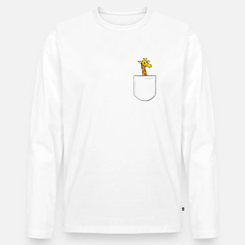 Giraffe in der Brusttasche - Männer Premium Bio Langarmshirt - Weiß