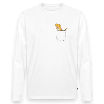 T-Rex dans la poche poitrine - Dino dans la poche - T-shirt manches longues Premium bio Homme - blanc - Devant - Nico (187cm)