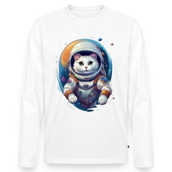 Le chat astronaute - T-shirt manches longues Premium bio Homme - blanc - Devant - Nico (187cm)