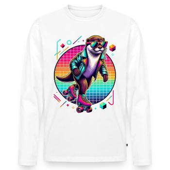 Loutre cool sur patins à roulettes avec lunettes de soleil - T-shirt manches longues Premium bio Homme - blanc - Devant - Nico (187cm)