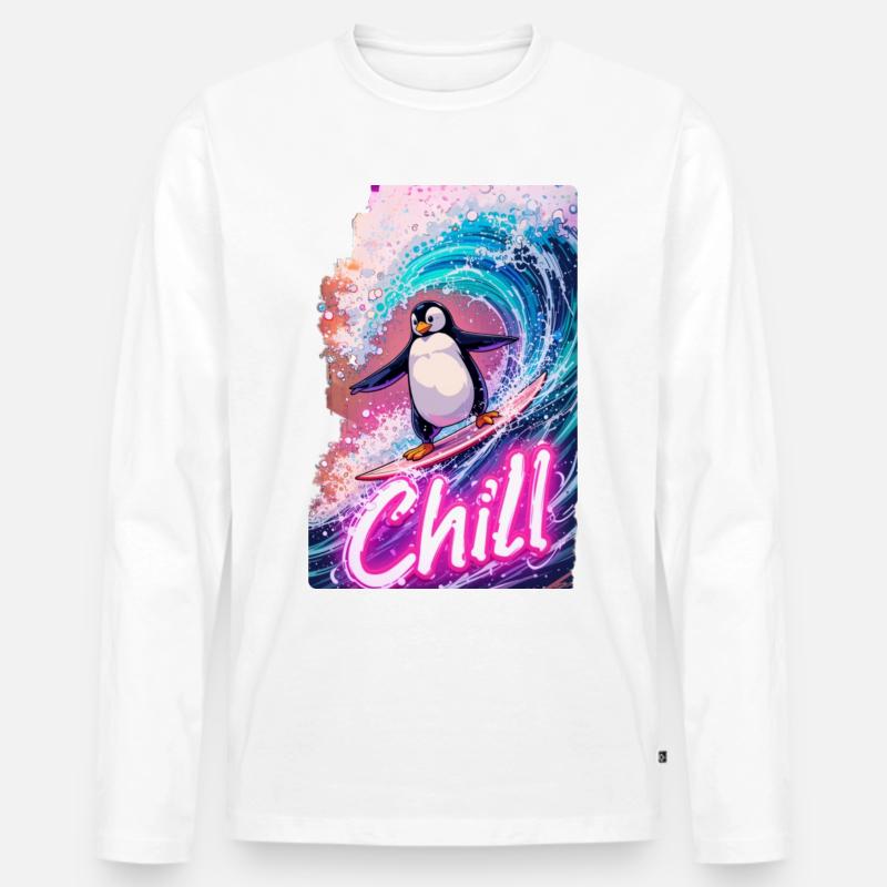 Surfing Pinguin - Männer Premium Bio Langarmshirt - Weiß