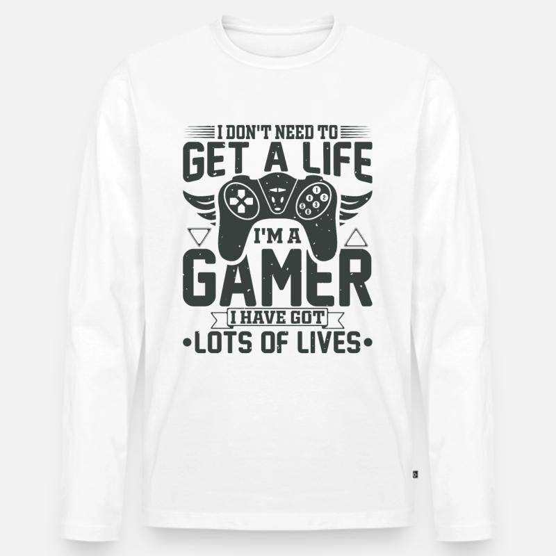 Gamer gaming zocken Computerspiel Controller - Männer Premium Bio Langarmshirt - Weiß