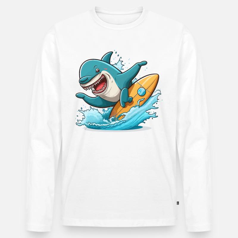 Hai-Surfer - Männer Premium Bio Langarmshirt - Weiß