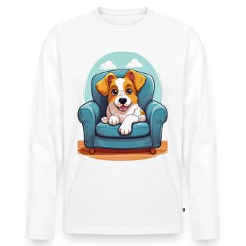 Cute dog relaxing in armchair - Men's Premium Organic Long Sleeve Shirt - white - Front - Nico (187cm)