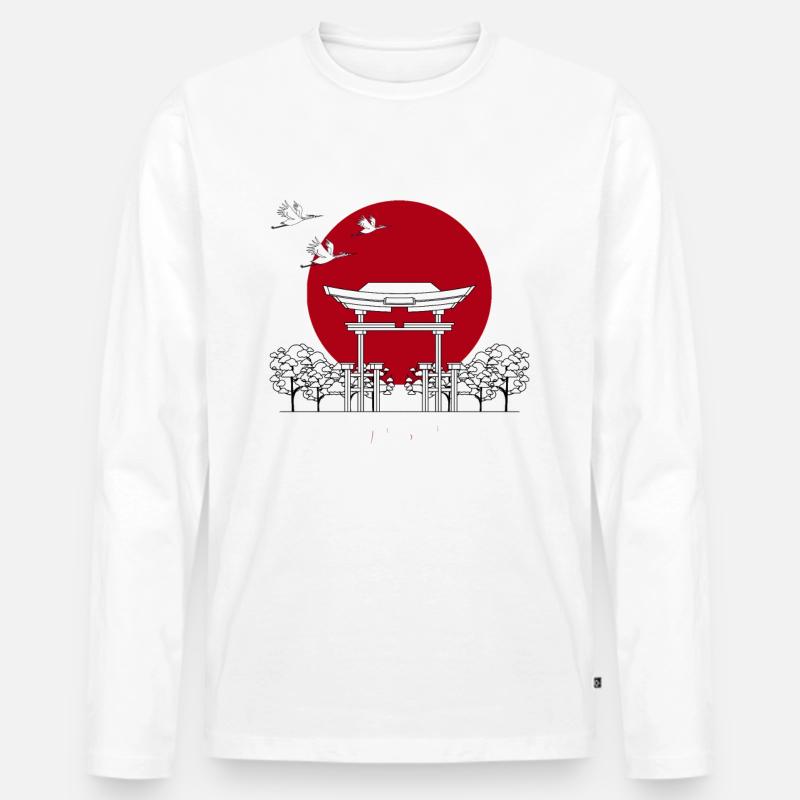 Japan Sonne Kranich Tempel - Männer Premium Bio Langarmshirt - undefined
