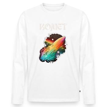 Kometensturm: Ein futuristisches Regenbogen Design - Männer Premium Bio Langarmshirt - Weiß - Vorne - Nico (187cm)