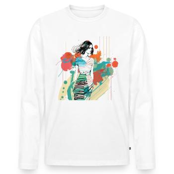Fashion Illustration, Mode Illustration - Männer Premium Bio Langarmshirt - Weiß - Vorne - Nico (187cm)