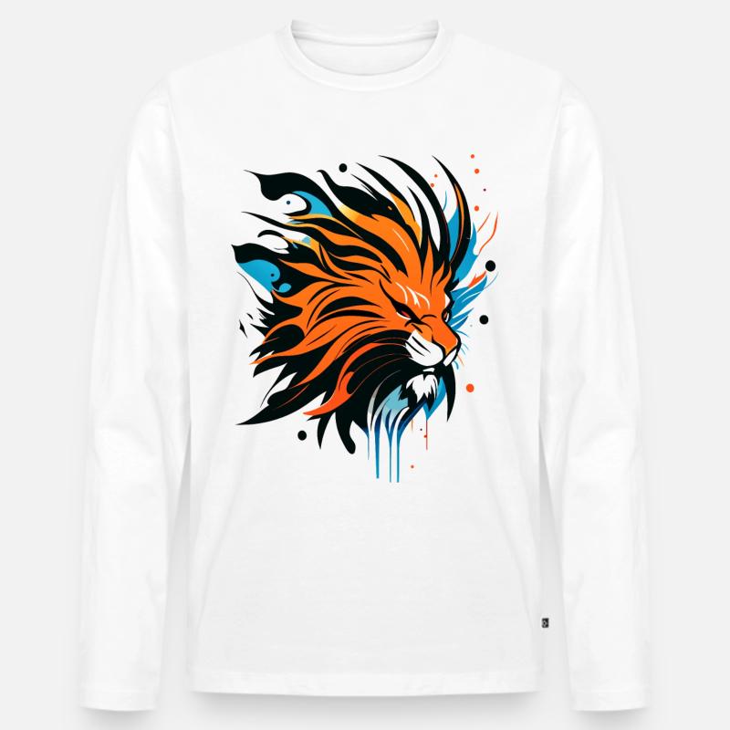 Löwenkopf, farbig - Männer Premium Bio Langarmshirt - Weiß
