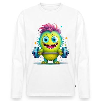 A cute monster with a dumbbell - Men's Premium Organic Long Sleeve Shirt - white - Front - Nico (187cm)