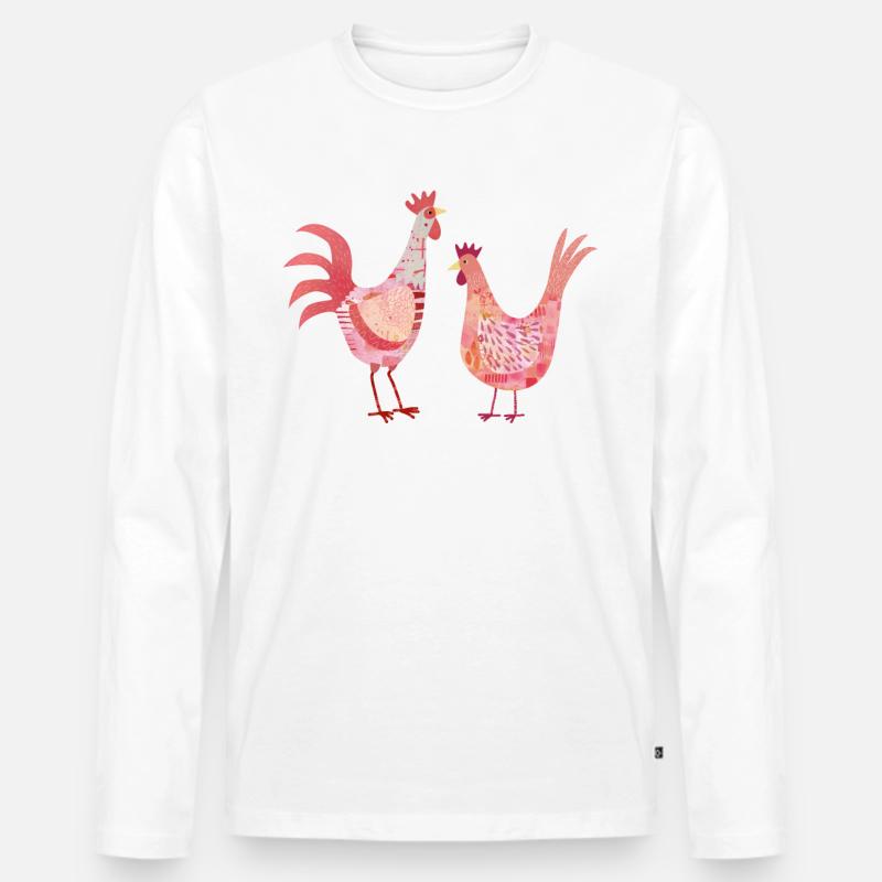 Hühner- und Hahnenhühnerfarm Kunst - Männer Premium Bio Langarmshirt - Weiß