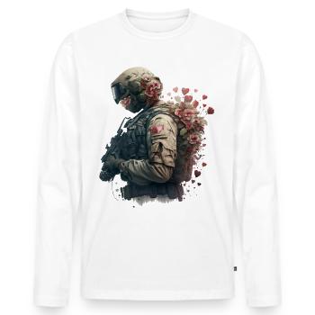 Soldat avec des fleurs - T-shirt manches longues Premium bio Homme - blanc - Devant - Nico (187cm)