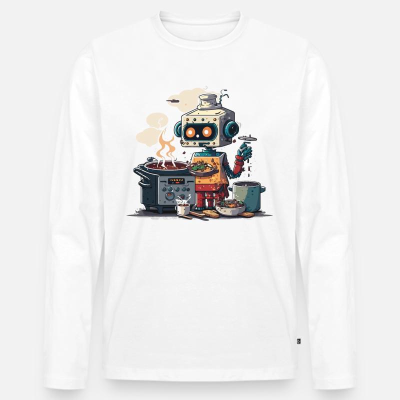 Robo Chef - Männer Premium Bio Langarmshirt - Weiß