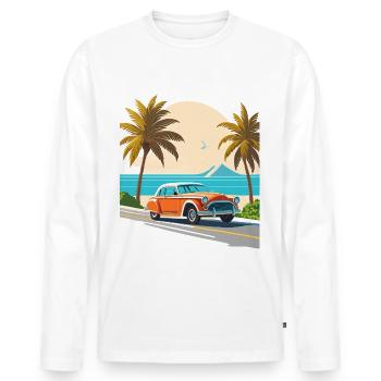 Voiture de collection sur la côte avec des palmiers - T-shirt manches longues Premium bio Homme - blanc - Devant - Nico (187cm)