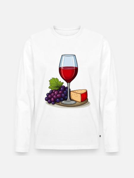 Red wine with cheese - Men's Premium Organic Long Sleeve Shirt - white