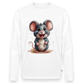 Souris folle mignonne - T-shirt manches longues Premium bio Homme - blanc - Devant - Nico (187cm)