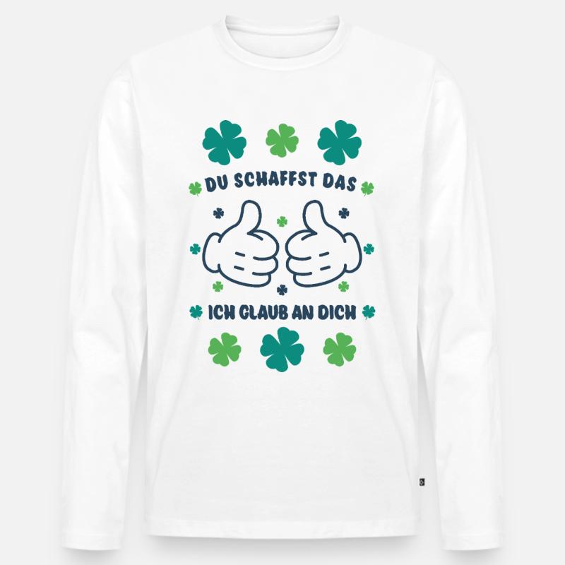 Du schaffst das! Daumen hoch Glücksbringer - Männer Premium Bio Langarmshirt - Weiß