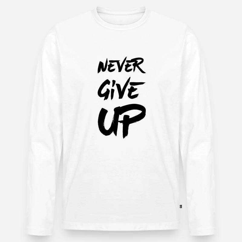 Never Give Up - Männer Premium Bio Langarmshirt - Weiß