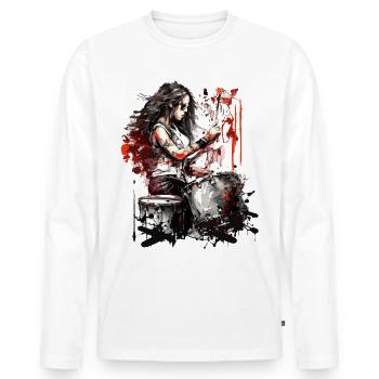 Batteur cool - T-shirt manches longues Premium bio Homme - blanc - Devant - Nico (187cm)
