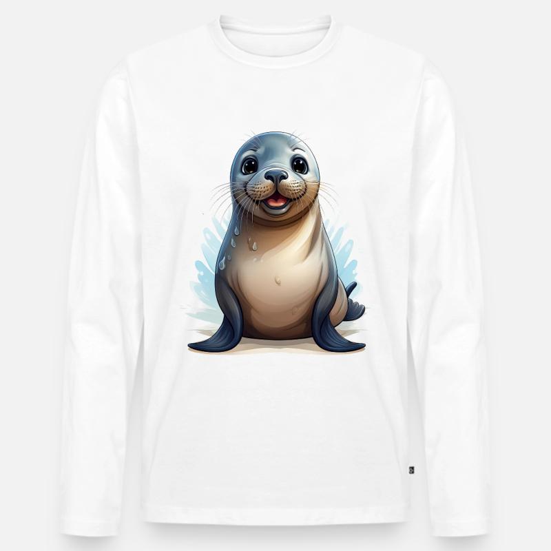 Seehund oder Robbe - Männer Premium Bio Langarmshirt - Weiß