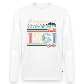 Original November 1961 61st birthday gift - Men's Premium Organic Long Sleeve Shirt - white - Front - Nico (187cm)
