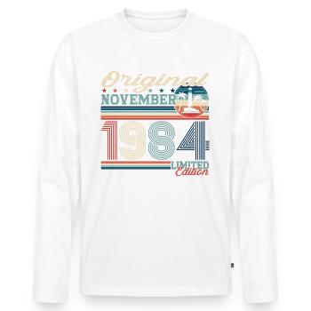 Original November 1984 38th Birthday Gift - Men's Premium Organic Long Sleeve Shirt - white - Front - Nico (187cm)