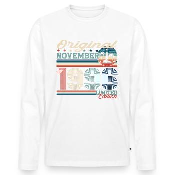 Original November 1996 26th Birthday Gift - Men's Premium Organic Long Sleeve Shirt - white - Front - Nico (187cm)