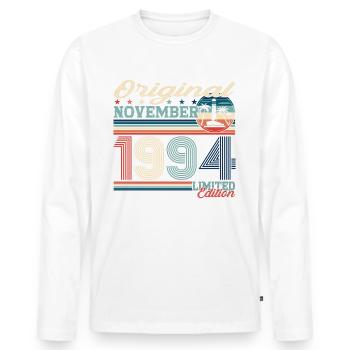 Original November 1994 28th Birthday Gift - Men's Premium Organic Long Sleeve Shirt - white - Front - Nico (187cm)