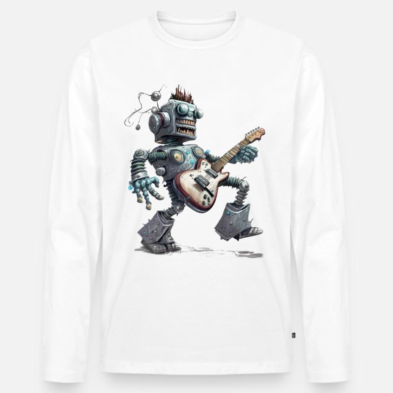 Roboter mit Gitarre - Männer Premium Bio Langarmshirt - Weiß