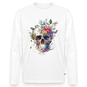 Totenkopf mit Blumen - Männer Premium Bio Langarmshirt - Weiß - Vorne - Nico (187cm)