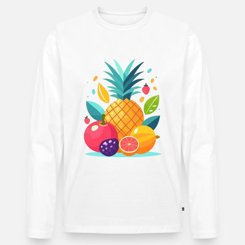 Obst im Flat Design - Männer Premium Bio Langarmshirt - Weiß
