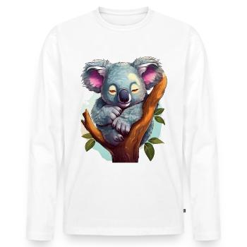 Cute happy koala sleeping on a branch - Men's Premium Organic Long Sleeve Shirt - white - Front - Nico (187cm)